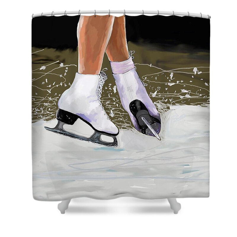 Ice Skating Shower Curtain featuring the painting The Jump by Jeanne Fischer