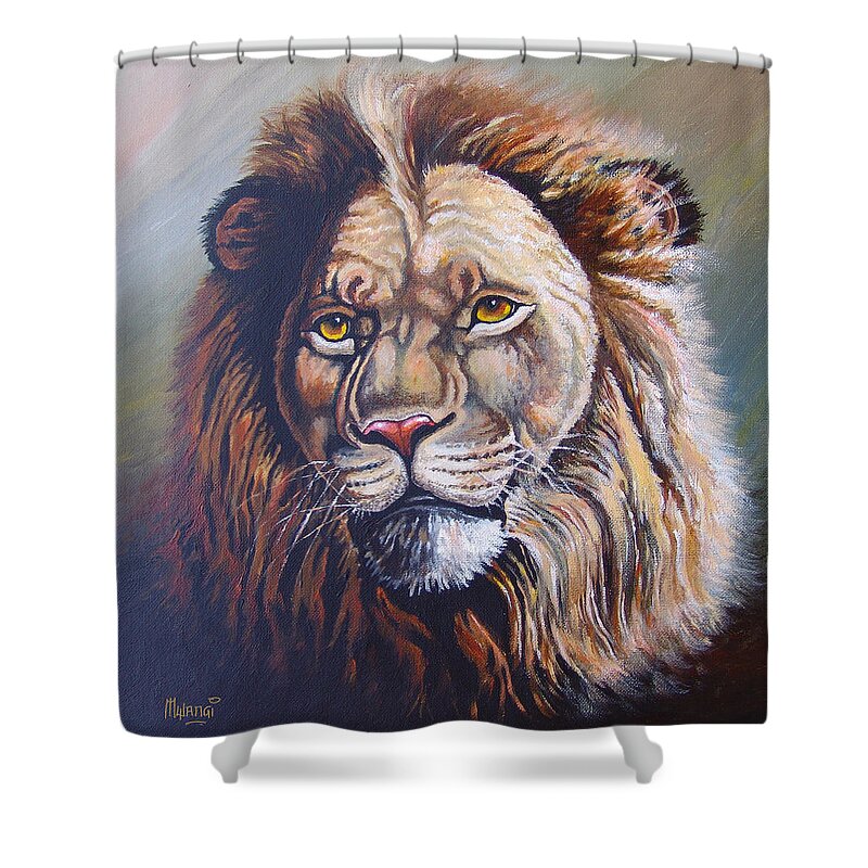 Dangerous Shower Curtain featuring the painting The King by Anthony Mwangi