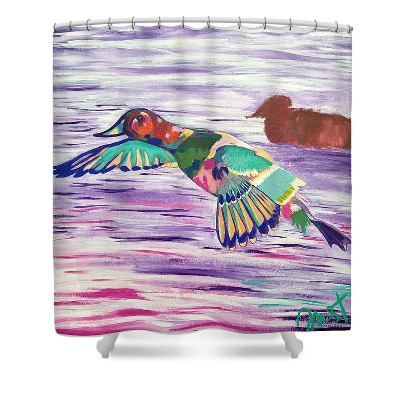 Canvasback Shower Curtain featuring the painting The King Canvasback by Janice Westfall