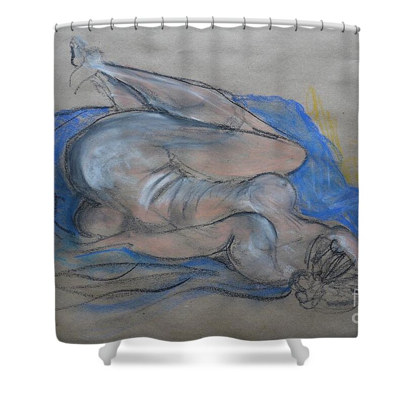Nude Shower Curtain featuring the drawing The Last Pose by Heather Hennick