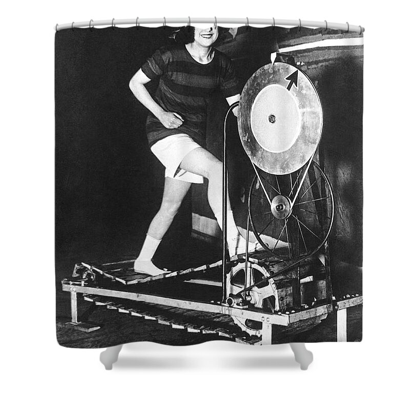 1 Person Shower Curtain featuring the photograph The Latest Exercise Machine by Underwood Archives