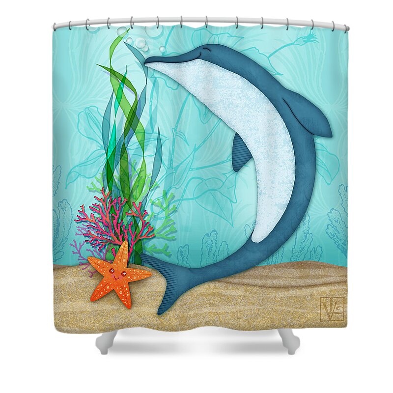 Dolphin Shower Curtain featuring the digital art The Letter D for Dolphin by Valerie Drake Lesiak
