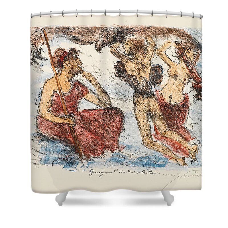 Lovis Corinth Shower Curtain featuring the drawing The Liaisons of Zeus by Lovis Corinth