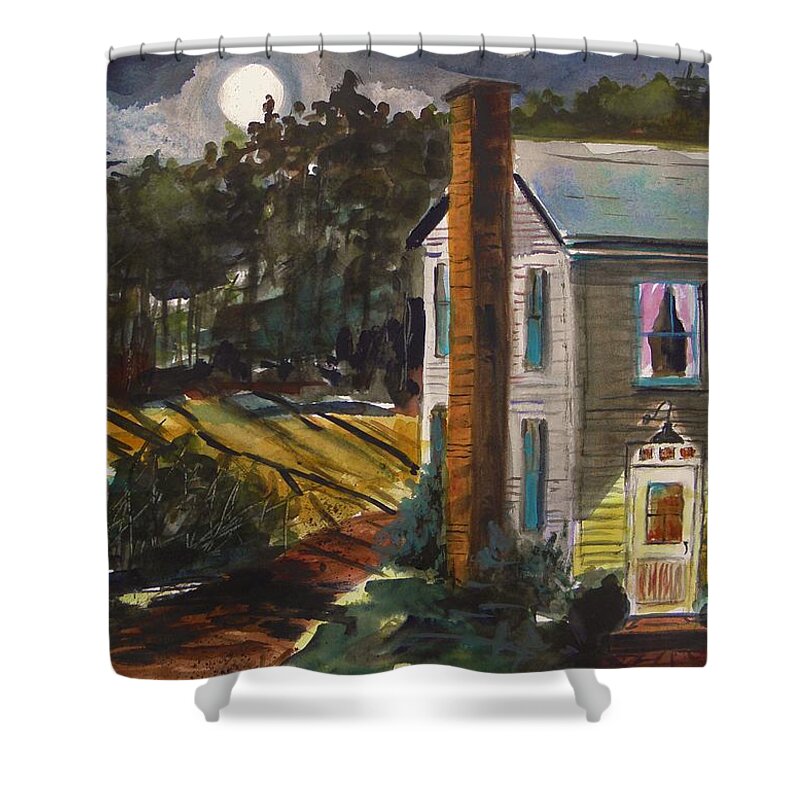 Moon Shower Curtain featuring the painting The Light Over the Door by John Williams