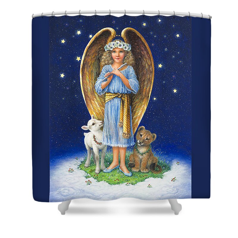 Angel Shower Curtain featuring the painting The Littlest Angel by Lynn Bywaters