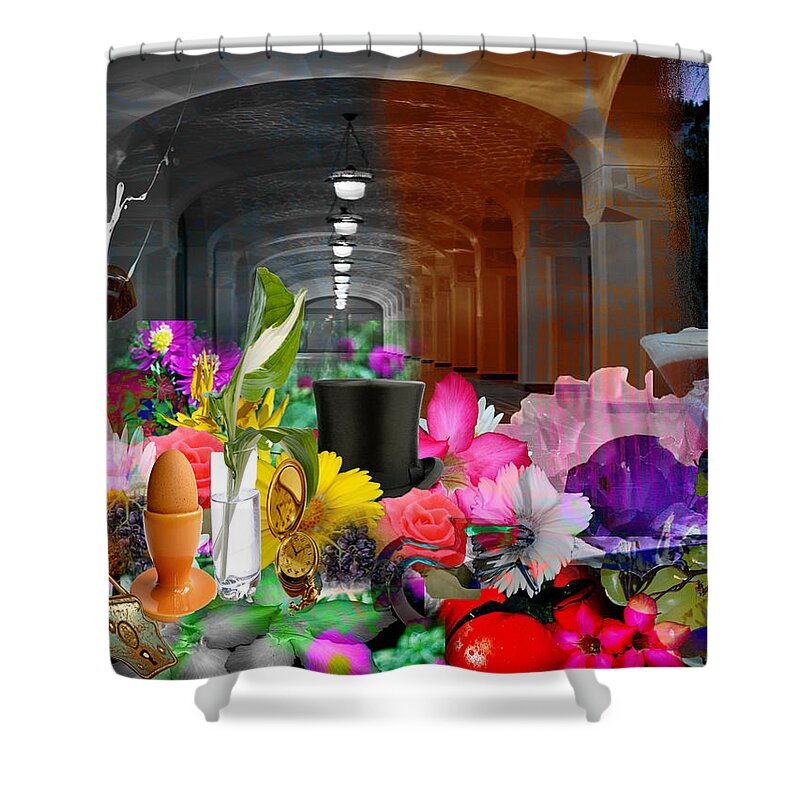 Collage Shower Curtain featuring the digital art The long Collage by Cathy Anderson