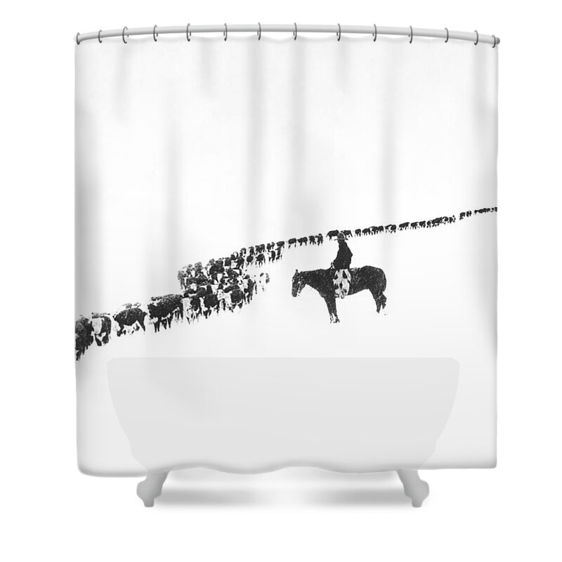 1920s Shower Curtain featuring the photograph The Long Long Line by Underwood Archives Charles Belden
