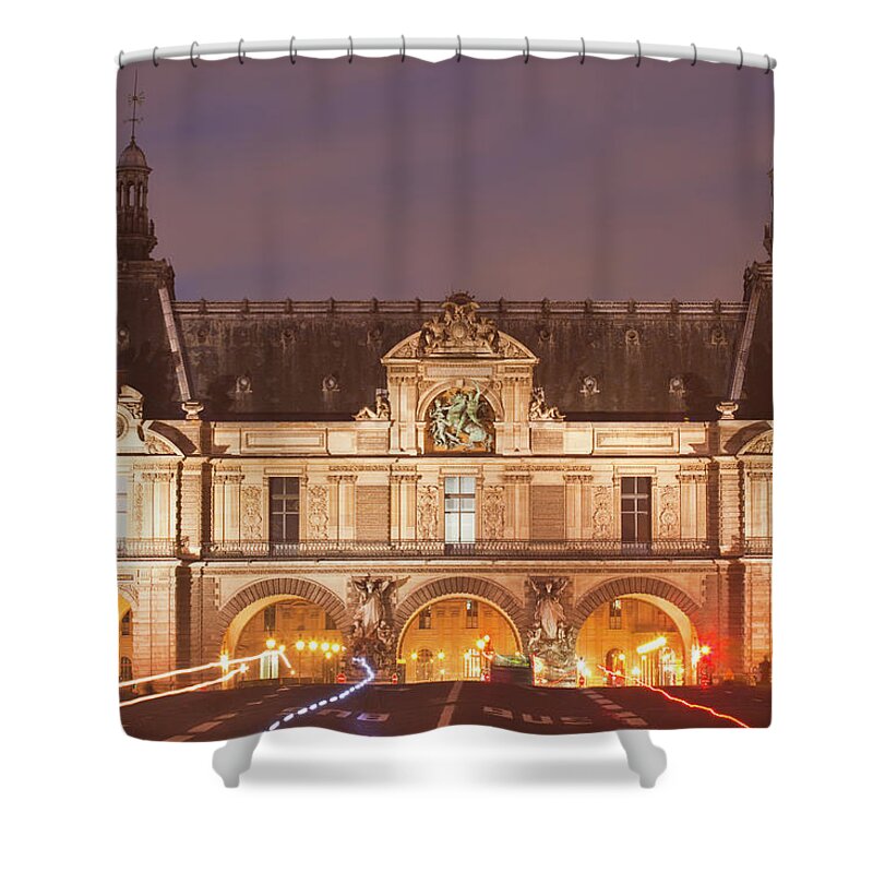Ile-de-france Shower Curtain featuring the photograph The Louvre Museum Lit Up At Night by Julian Elliott Photography