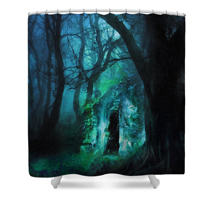 The Lovers Cottage By Night Shower Curtain featuring the digital art The Lovers Cottage By Night by Georgiana Romanovna