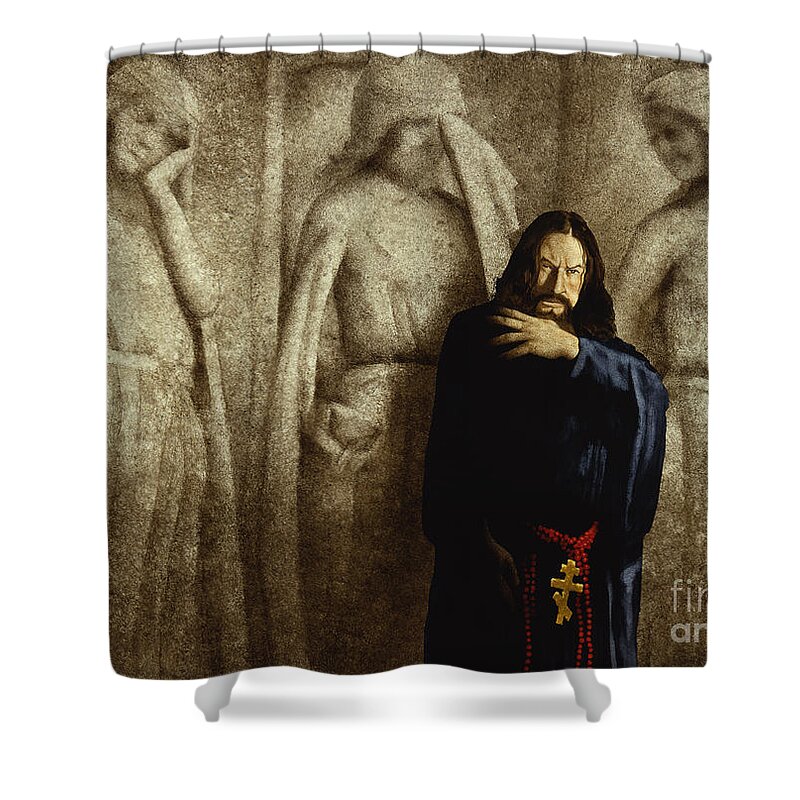 Will Bullas Shower Curtain featuring the painting The Mad Monk... by Will Bullas