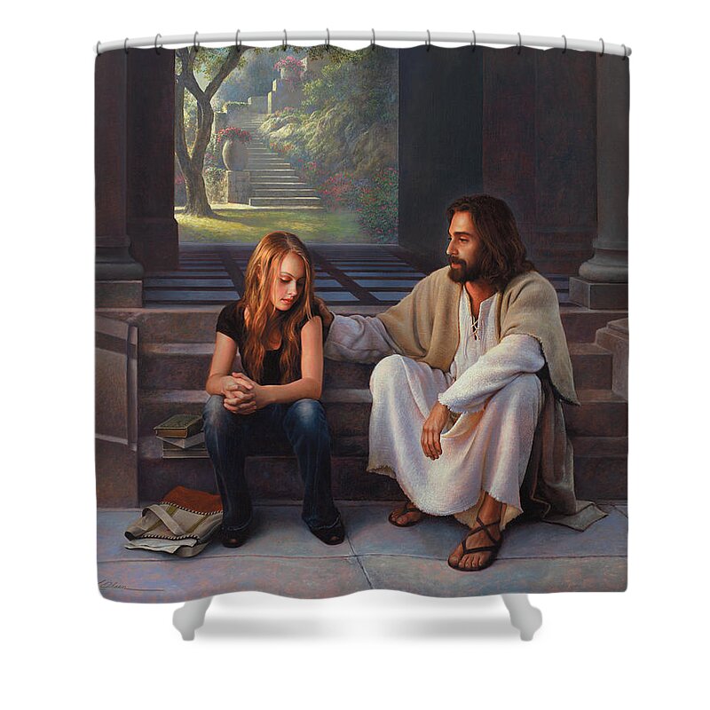 Jesus Shower Curtain featuring the painting The Master's Touch by Greg Olsen