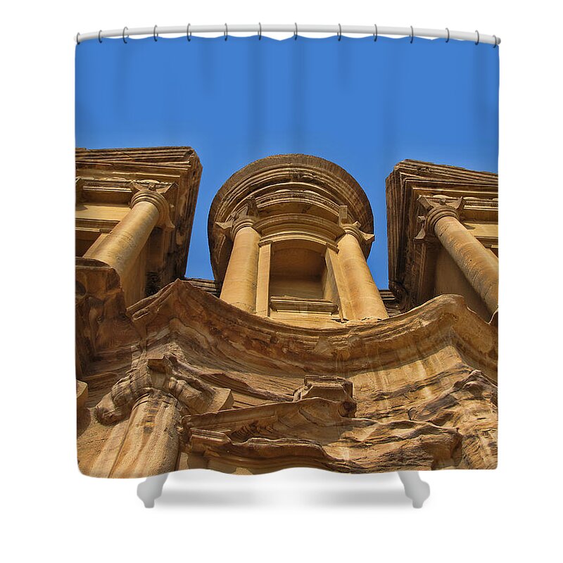 Petra Shower Curtain featuring the photograph The Monastery in Petra by David Gleeson