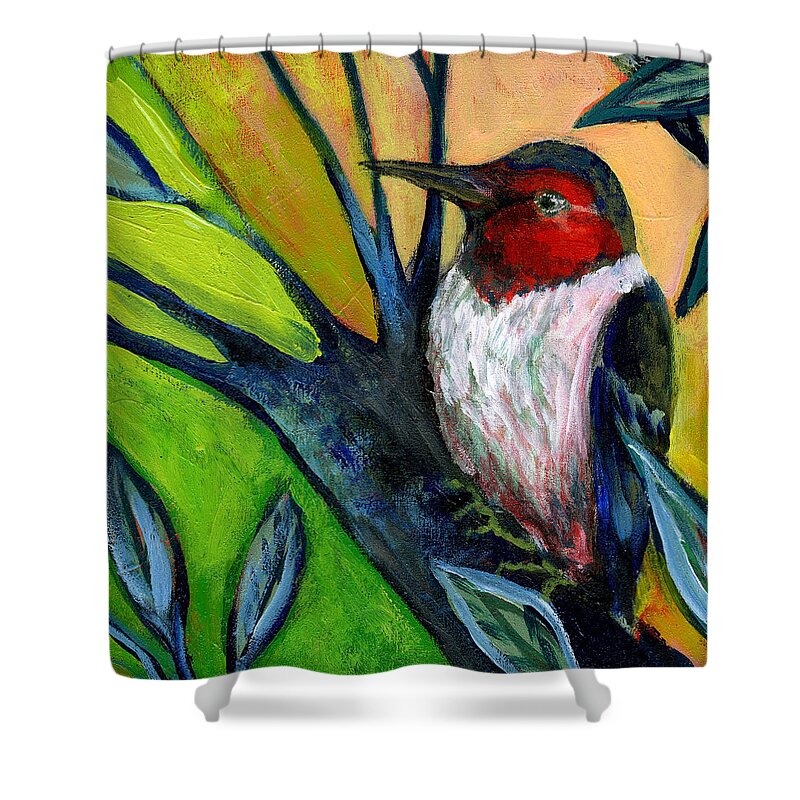 Woodpecker Shower Curtain featuring the painting The NeverEnding Story No 124 by Jennifer Lommers