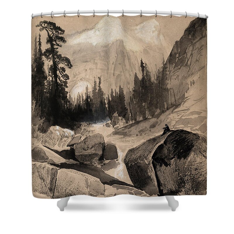 Thomas Moran Shower Curtain featuring the drawing The North Dome Yosemite California by Thomas Moran