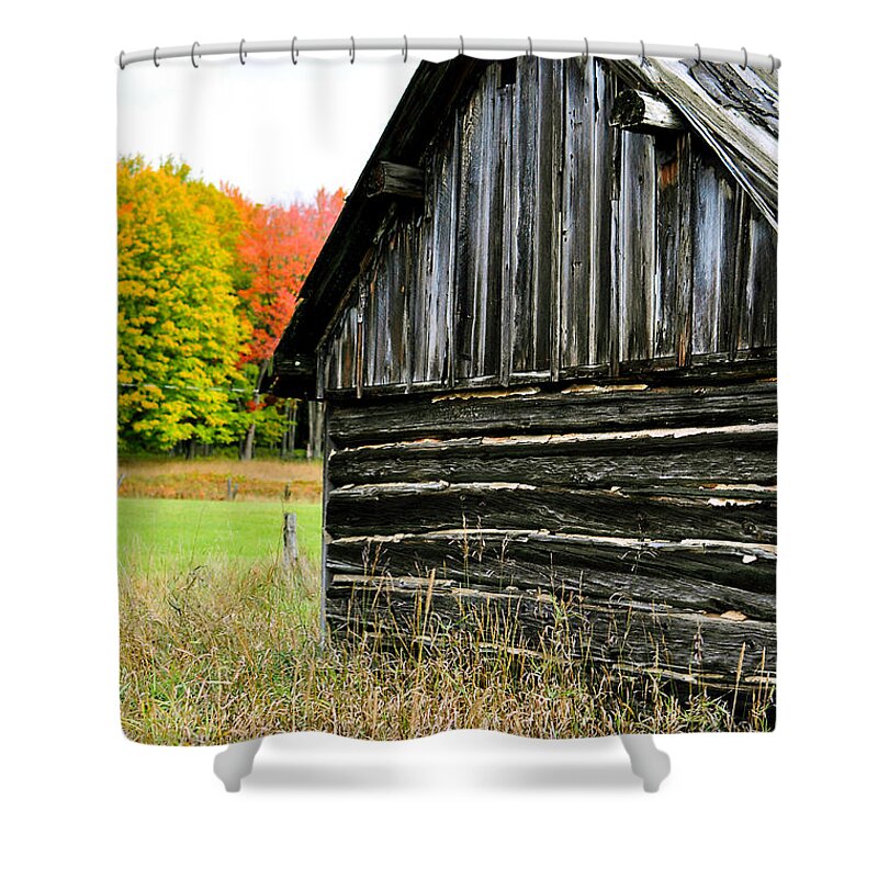 Weathed Wood Shower Curtain featuring the photograph The Old Back Shed by Gwen Gibson