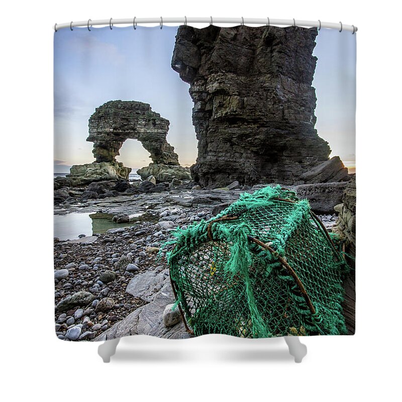 Tranquility Shower Curtain featuring the photograph The Old Man Of Whitburn And The Wrong by Richard Goddard
