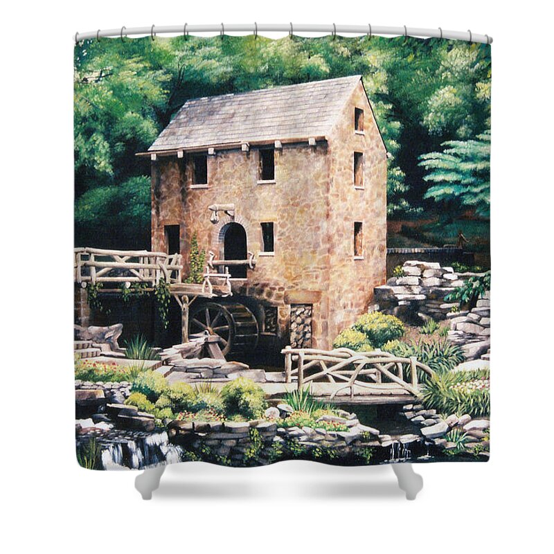 Gone With The Wind Shower Curtain featuring the painting The Old Mill by Glenn Pollard