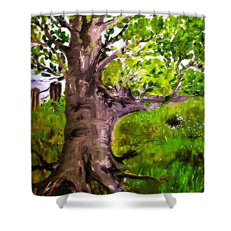 Tree Shower Curtain featuring the painting The Old Walnut by Evelina Popilian
