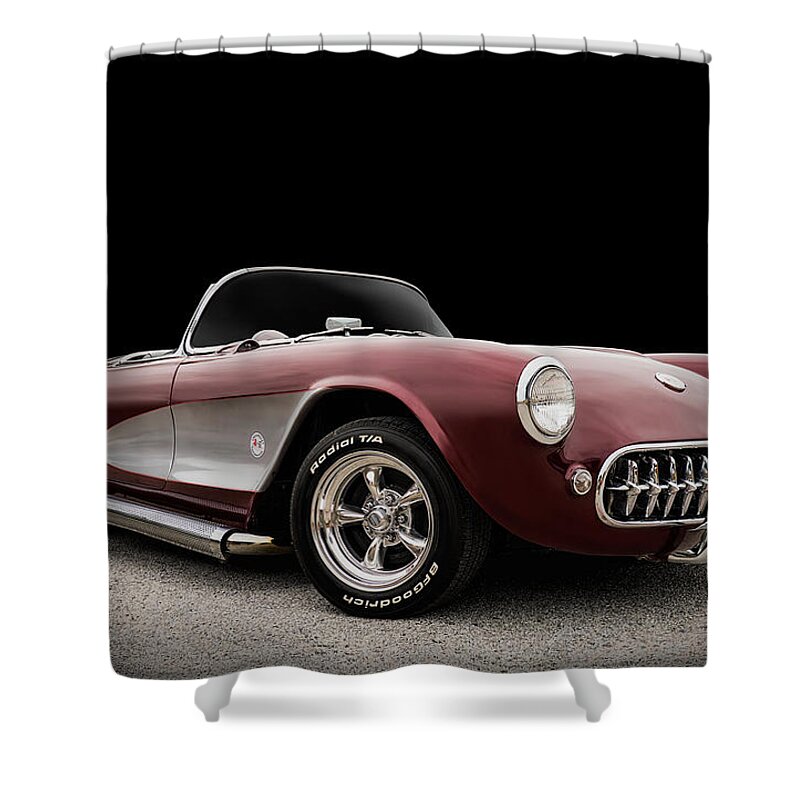 Corvette Shower Curtain featuring the digital art The Other '57 by Douglas Pittman
