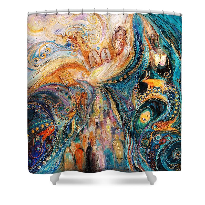 Modern Jewish Art Shower Curtain featuring the painting The Patriarchs series - Moses by Elena Kotliarker
