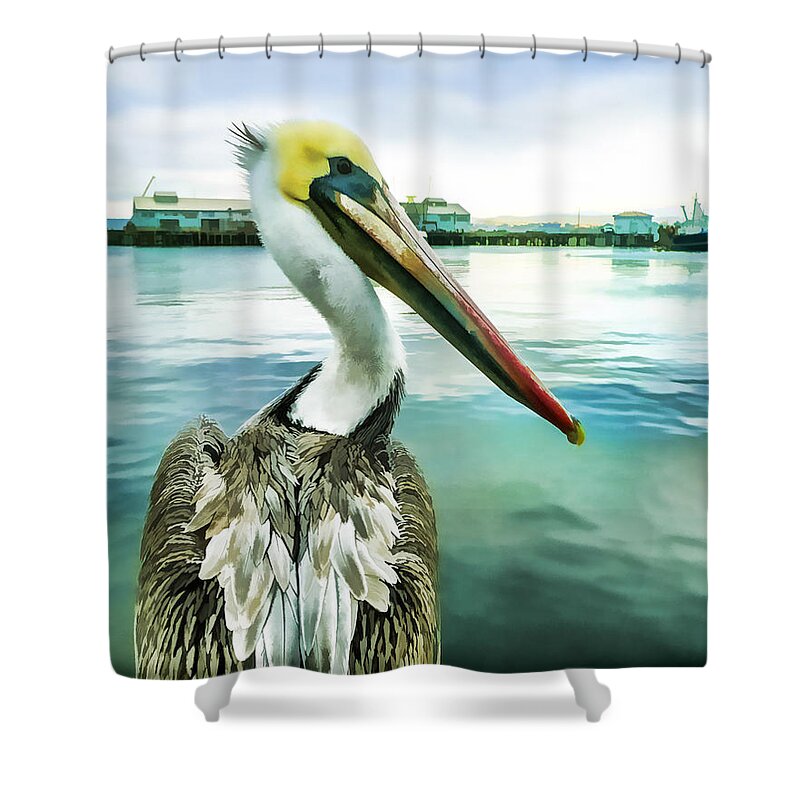 Pelican Shower Curtain featuring the digital art The Pelican Perspective by Priya Ghose