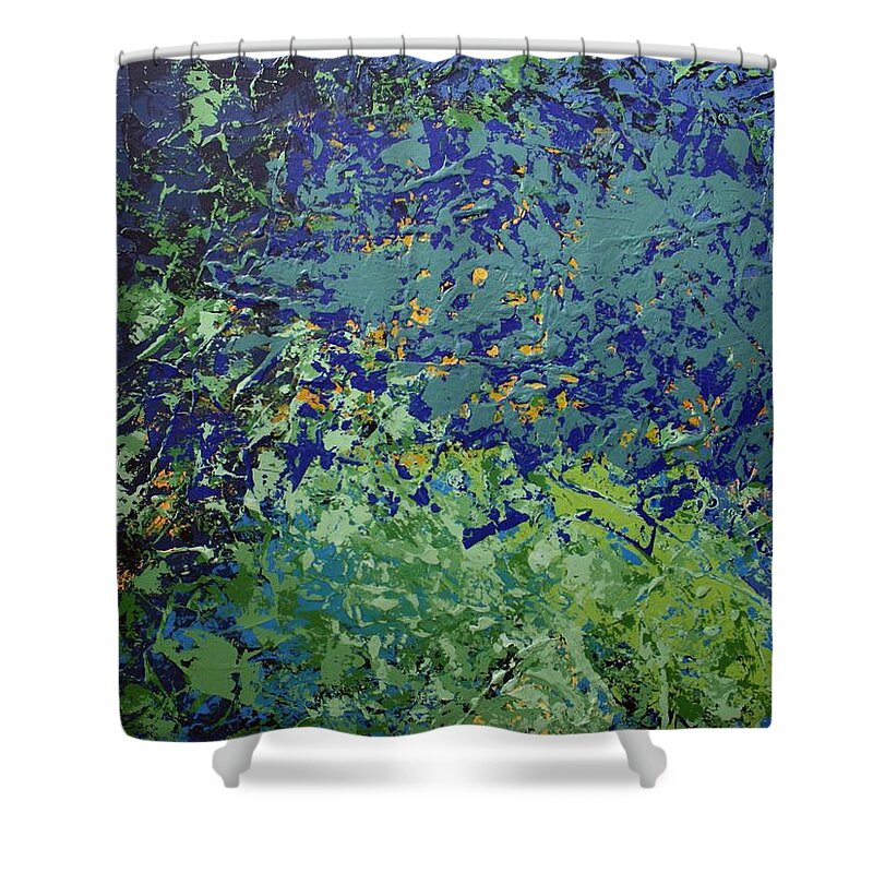 Pond Shower Curtain featuring the painting The Pond by Linda Bailey
