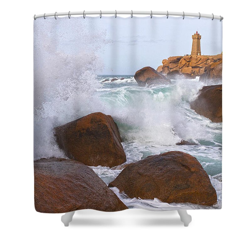 Lighthouse Shower Curtain featuring the photograph The Power of Water by Heiko Koehrer-Wagner