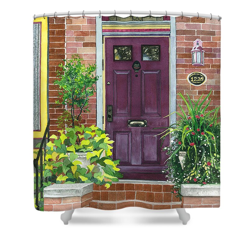Door Shower Curtain featuring the painting The Purple Door by Barbara Jewell