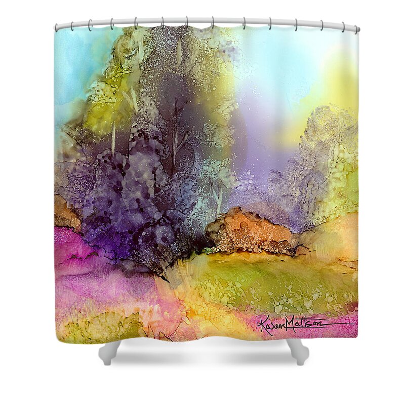 Nature Shower Curtain featuring the painting The Purple Tree by Karen Mattson