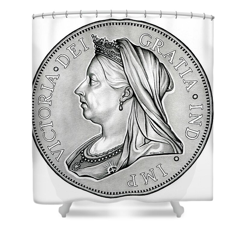Coin Shower Curtain featuring the drawing The Queen - Original by Fred Larucci
