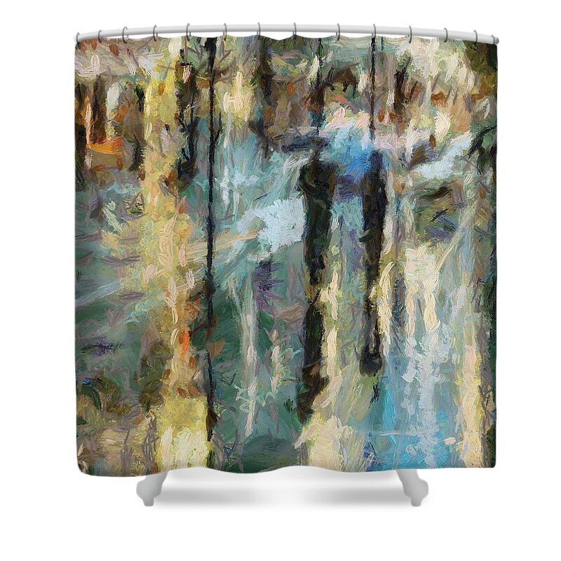 Landscapes Shower Curtain featuring the painting The rain in Paris by Dragica Micki Fortuna