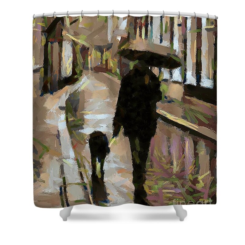 Man Shower Curtain featuring the painting The rainy walk by Dragica Micki Fortuna
