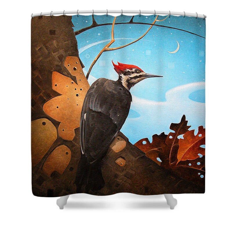 Woodpecker Shower Curtain featuring the painting The Rather Pileated Woodpecker by T S Carson