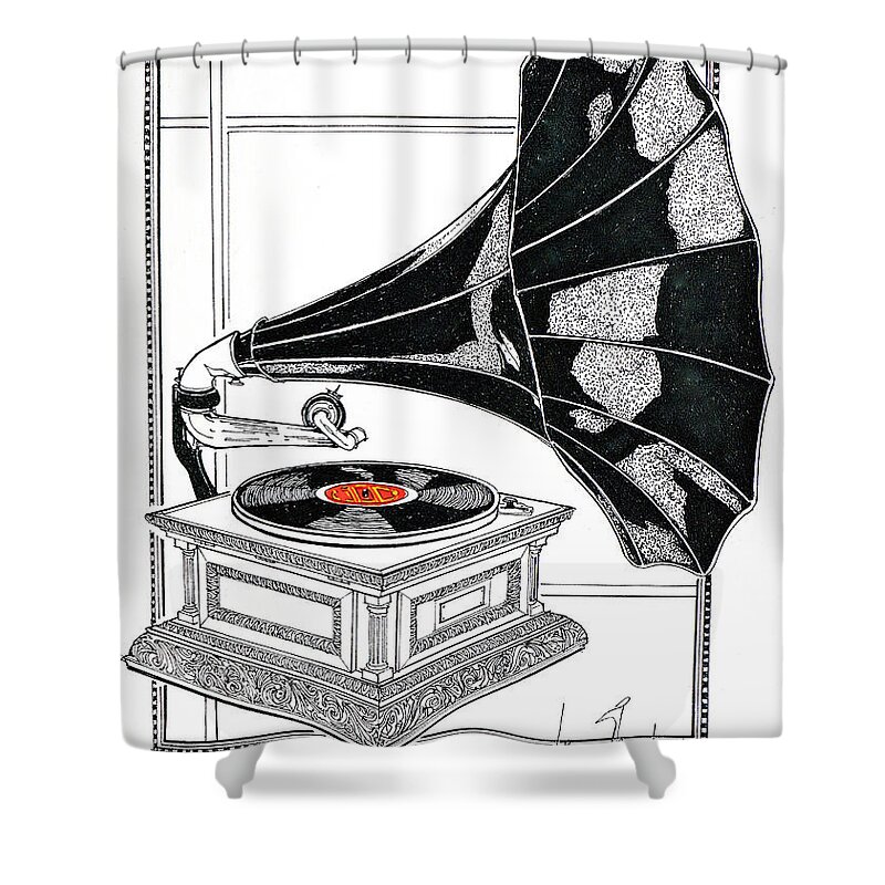 Phonographs Shower Curtain featuring the drawing The Real Caruso by Ira Shander