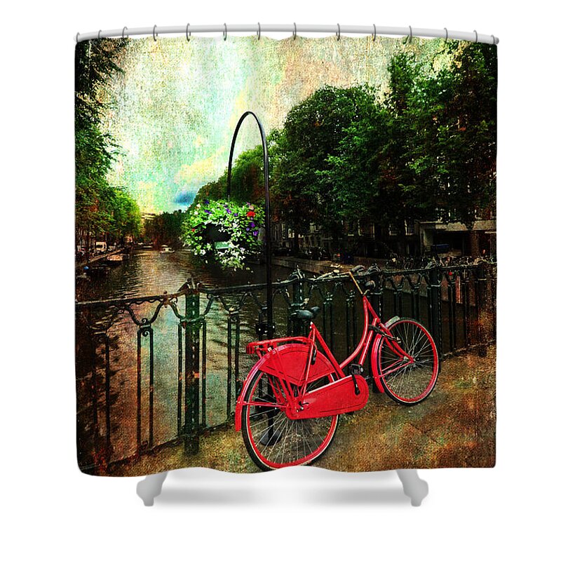 Red Shower Curtain featuring the photograph The Red Bicycle by Randi Grace Nilsberg