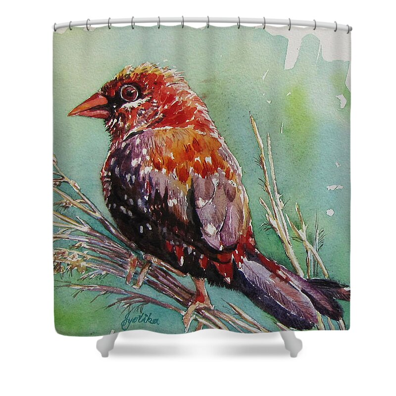 Bird Shower Curtain featuring the painting The Red Bird by Jyotika Shroff