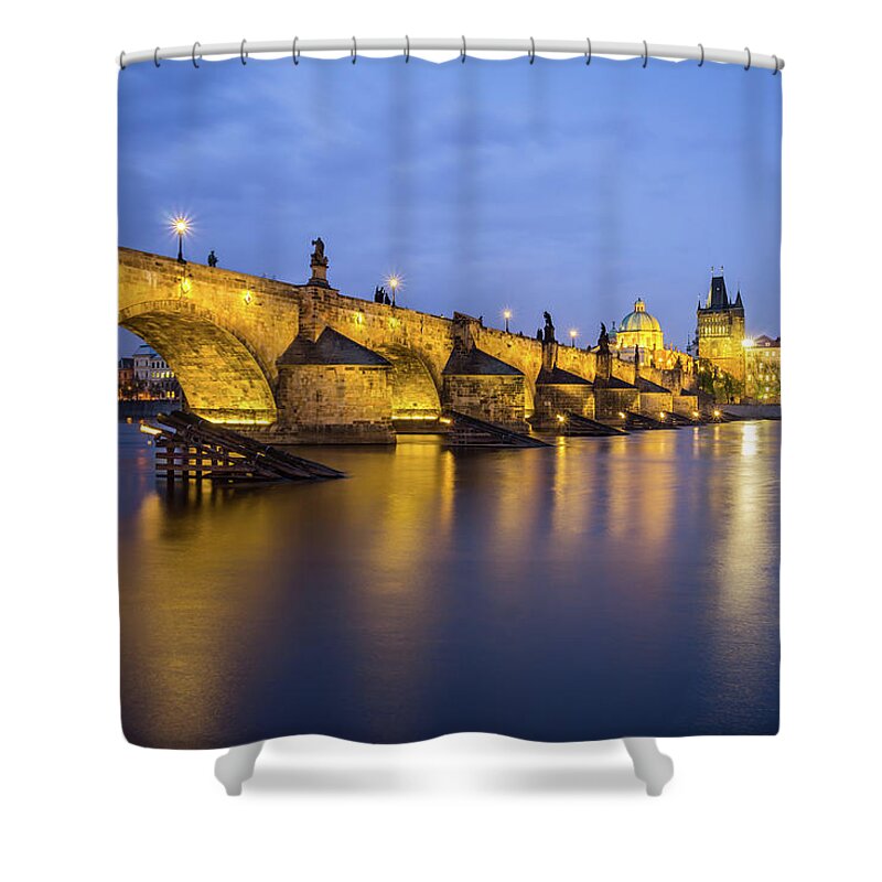 Outdoors Shower Curtain featuring the photograph The Reflection Charles Bridge With by Spc#jayjay
