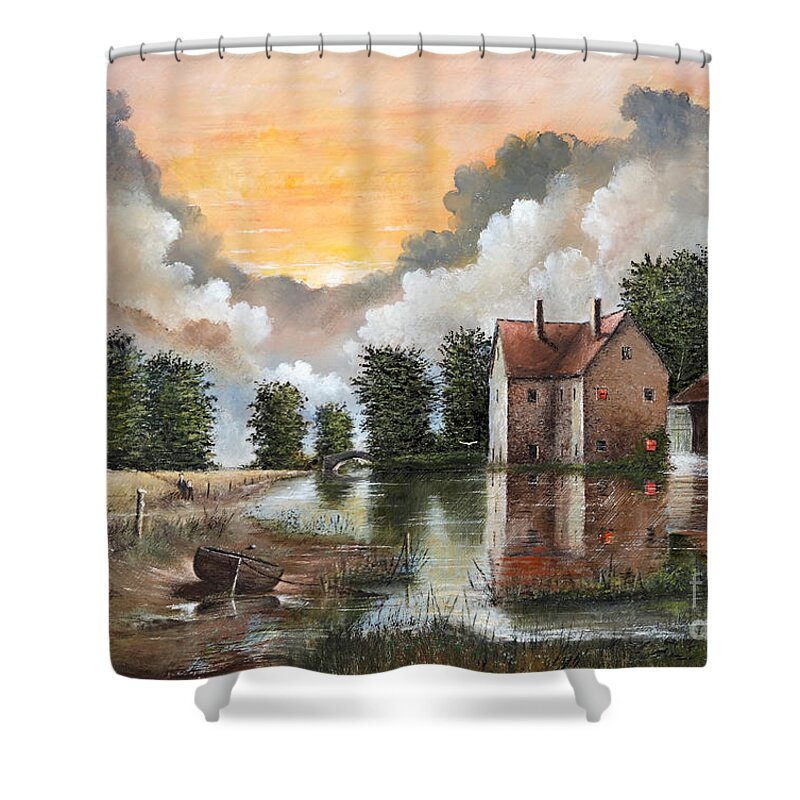 Countryside Shower Curtain featuring the painting The River Gripping, Suffolk, East Anglia - England by Ken Wood