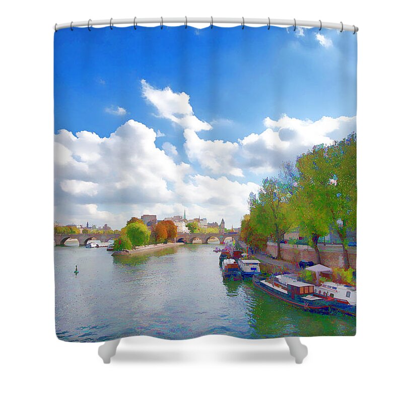 Paris Shower Curtain featuring the photograph The River Seine Towards Notre Dame by Allan Van Gasbeck