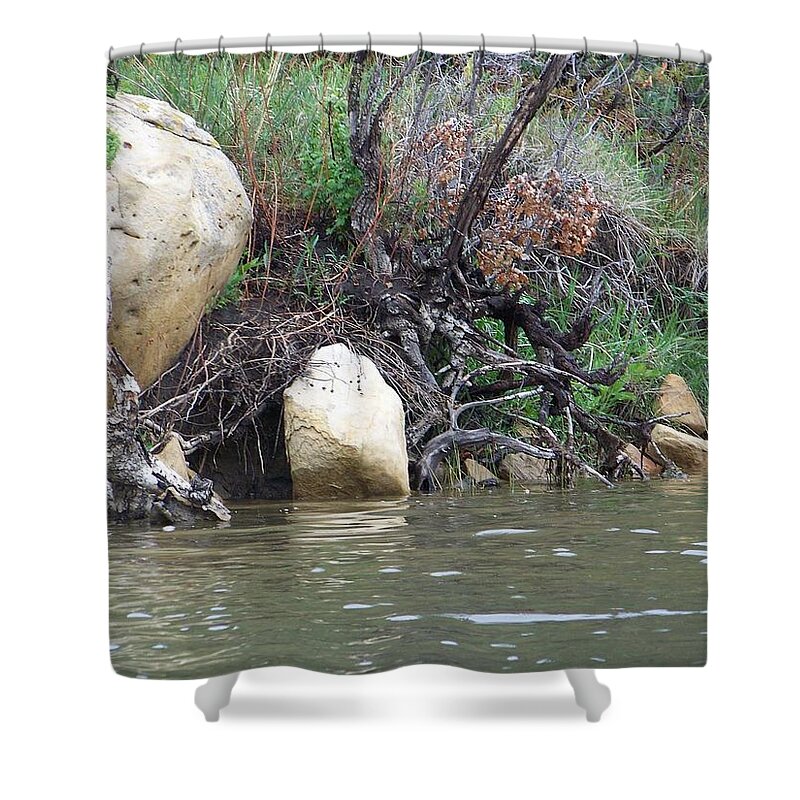 Rocks Shower Curtain featuring the photograph The River's Edge by Sheri Keith