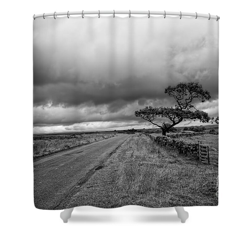 Landscape Shower Curtain featuring the photograph The road ahead - mono by Steev Stamford