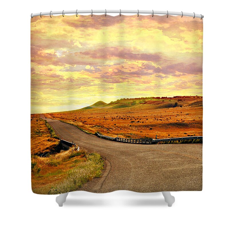 Sunset Shower Curtain featuring the photograph The Road Less Trraveled Sunset by Marty Koch