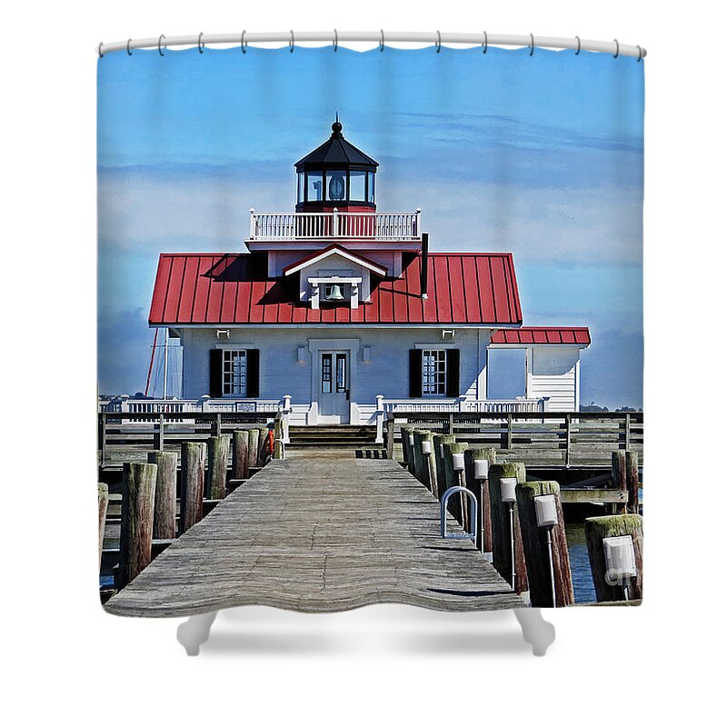 Beacon Shower Curtain featuring the photograph The Roanoke Marshes lighthouse by Dawn Gari
