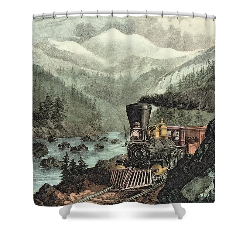 Cowcatcher Shower Curtain featuring the painting The Route to California by Currier and Ives