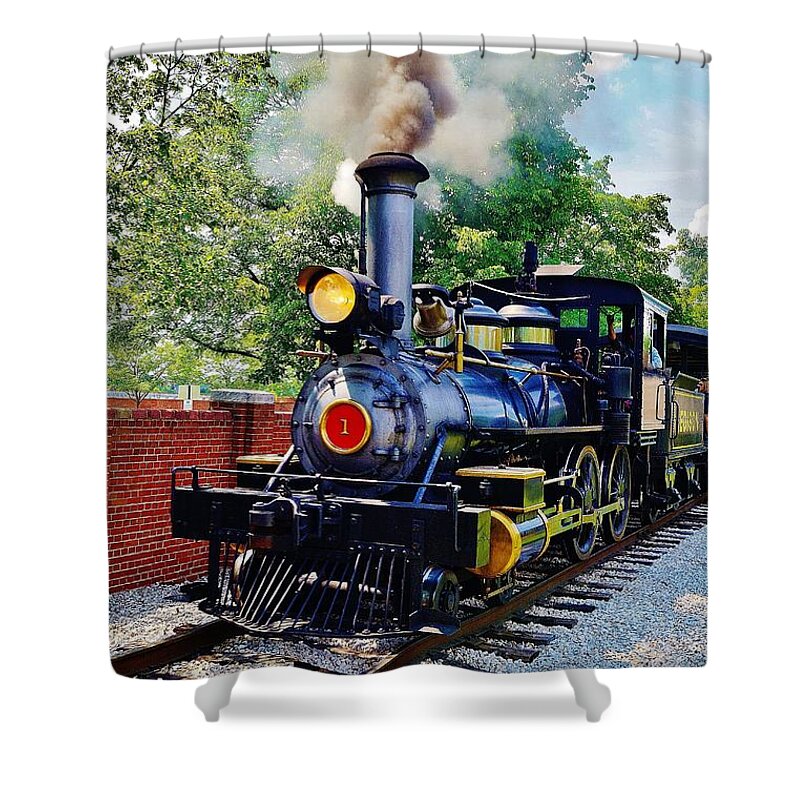 Train Shower Curtain featuring the photograph The RxR at Greefield Village by Daniel Thompson