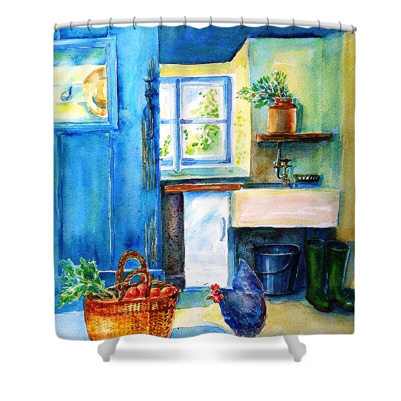 Kitchen Shower Curtain featuring the painting The Scullery by Trudi Doyle