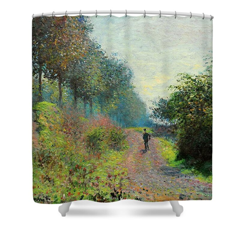 1873 Shower Curtain featuring the painting The Sheltered Path by Claude Monet