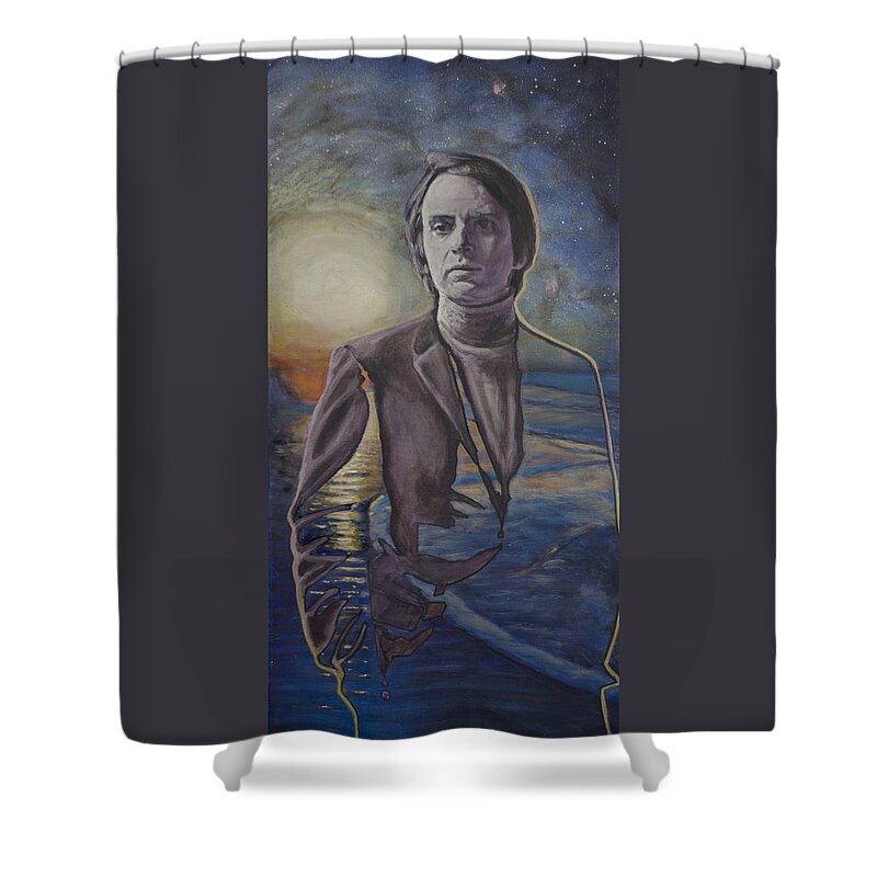 Carl Sagan Shower Curtain featuring the painting The Shore of the Cosmic Ocean by Simon Kregar
