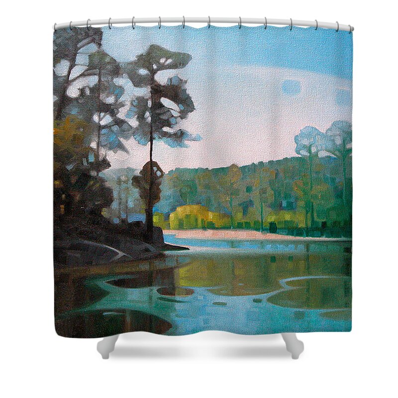 Landscape Shower Curtain featuring the painting The Shores of Lake Martin by T S Carson