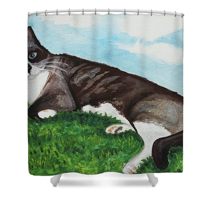 Cat Shower Curtain featuring the painting The Siamese Cat by Elizabeth Robinette Tyndall